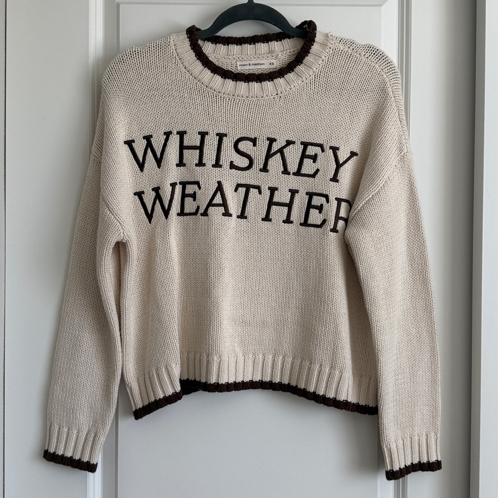 Moon & Madison Women’s Cozy Knit Graphic Sweater – Whiskey Weathe